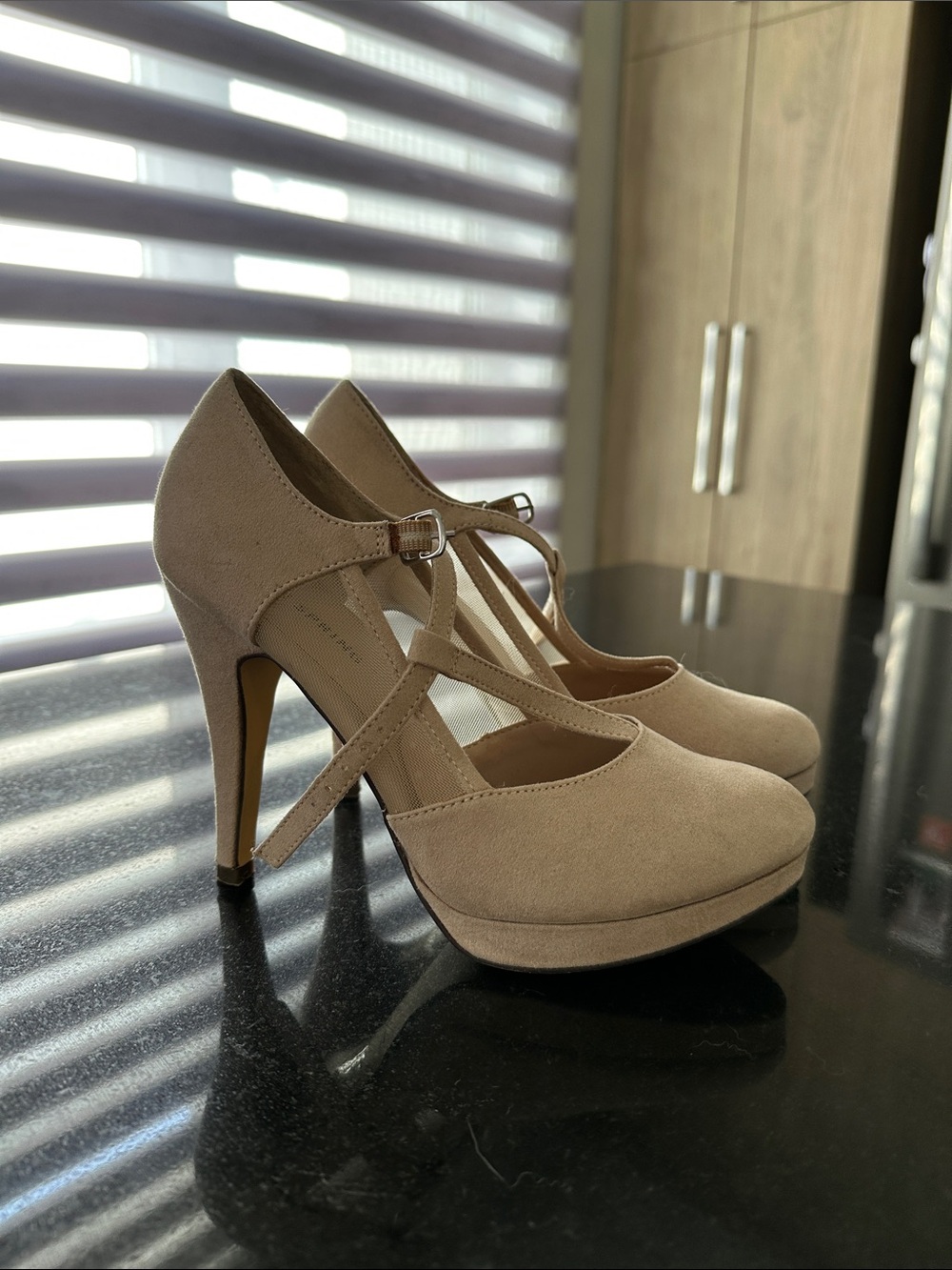 Call It Spring Taupe T-Strap Platform Heels